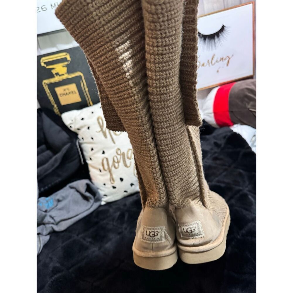 Sz 10 sweater knit tan/brown Cardy UGG boots tall or fold over wear - Picture 6 of 10